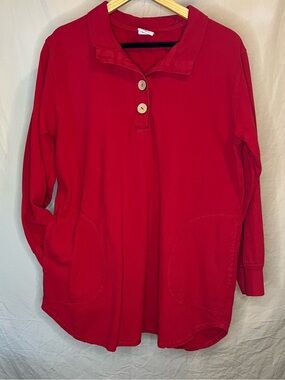 Sea Breeze Red Long-Sleeve Tunic with Button